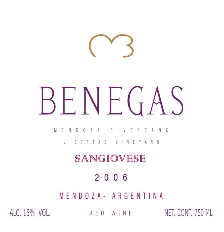 Bodega Benegas Libertad Vineyards Sangiovese 2006 Front Label