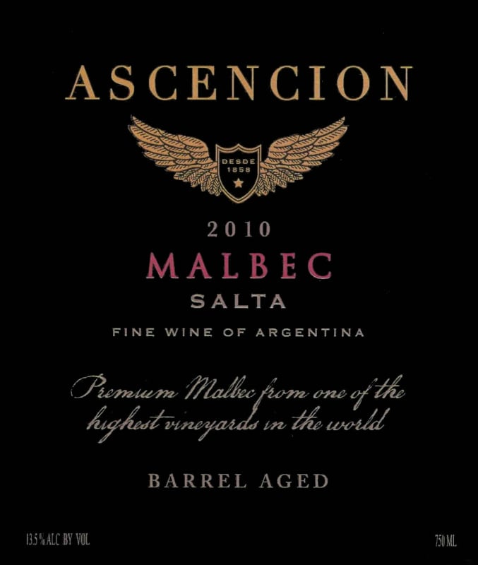 Bodega Colome Ascencion Barrel Aged Malbec 2010 Front Label