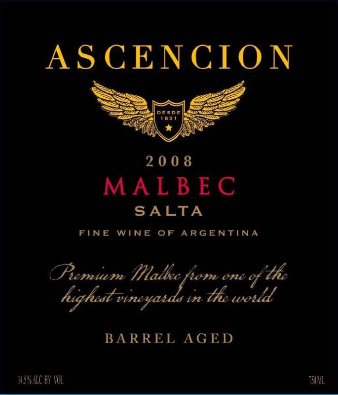 Bodega Colome Ascencion Barrel Aged Malbec 2008 Front Label