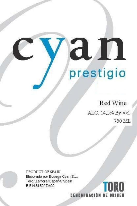 Bodega Cyan Prestigio Toro 2004 Front Label