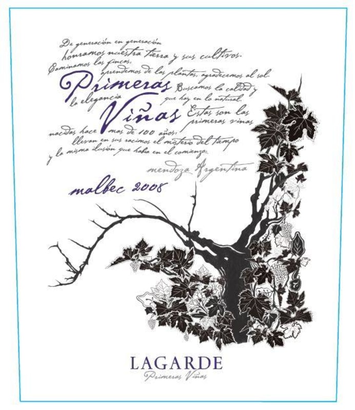 Lagarde Primeras Vinas Malbec 2008 Front Label