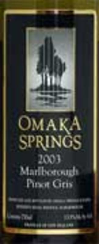Omaka Springs Pinot Gris 2003 Front Label