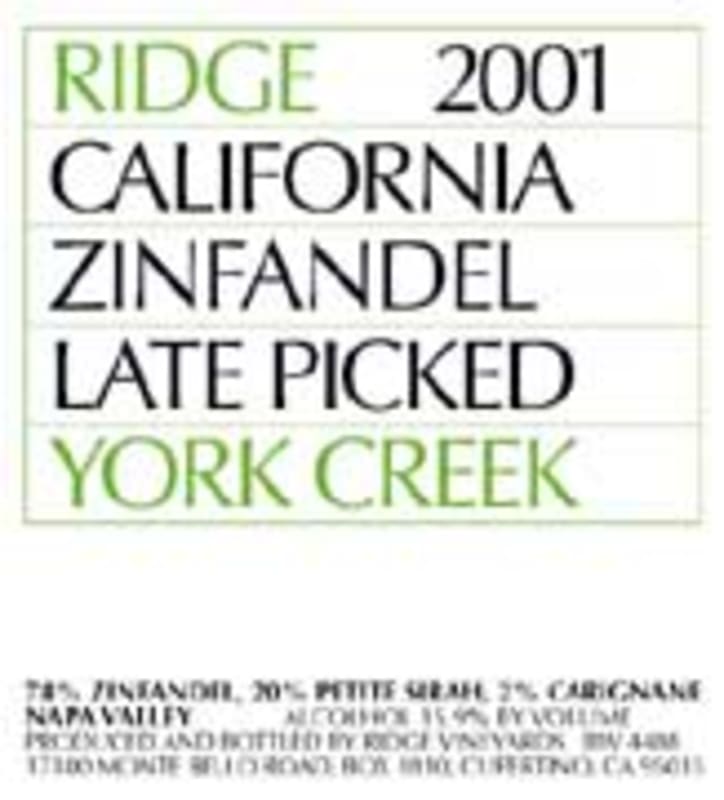 Ridge York Creek Zinfandel 2001 Front Label