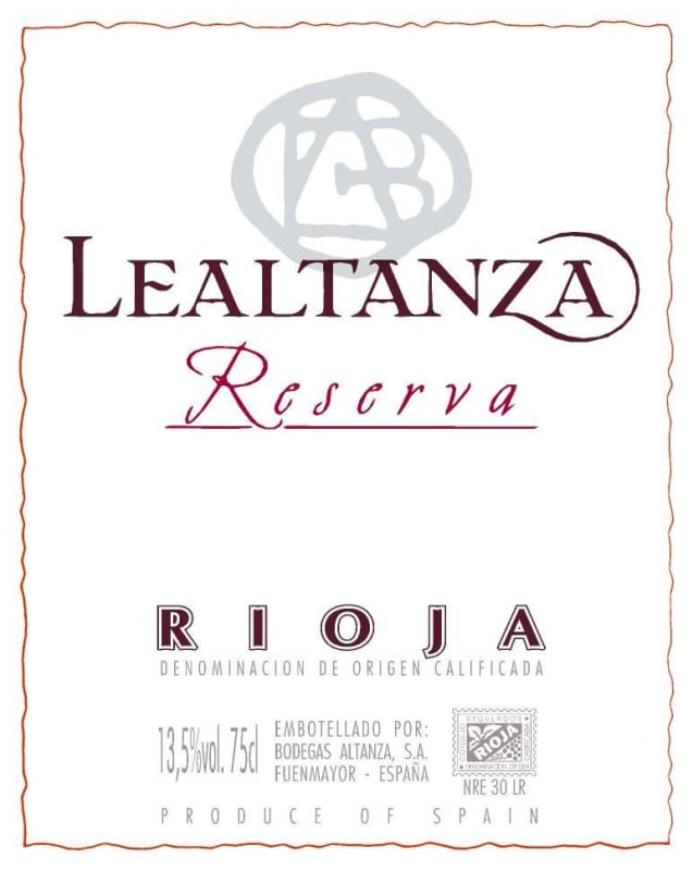 Bodegas Altanza Lealtanza Reserva 2011 Front Label