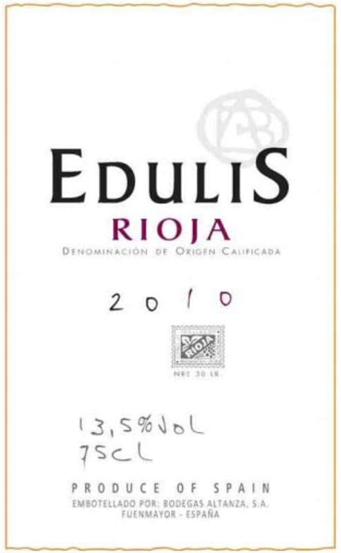 Bodegas Altanza Edulis Rioja 2010 Front Label