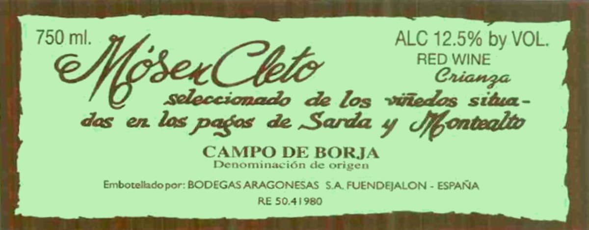 Bodegas Aragonesas Mosen Cleto Crianza 2010 Front Label