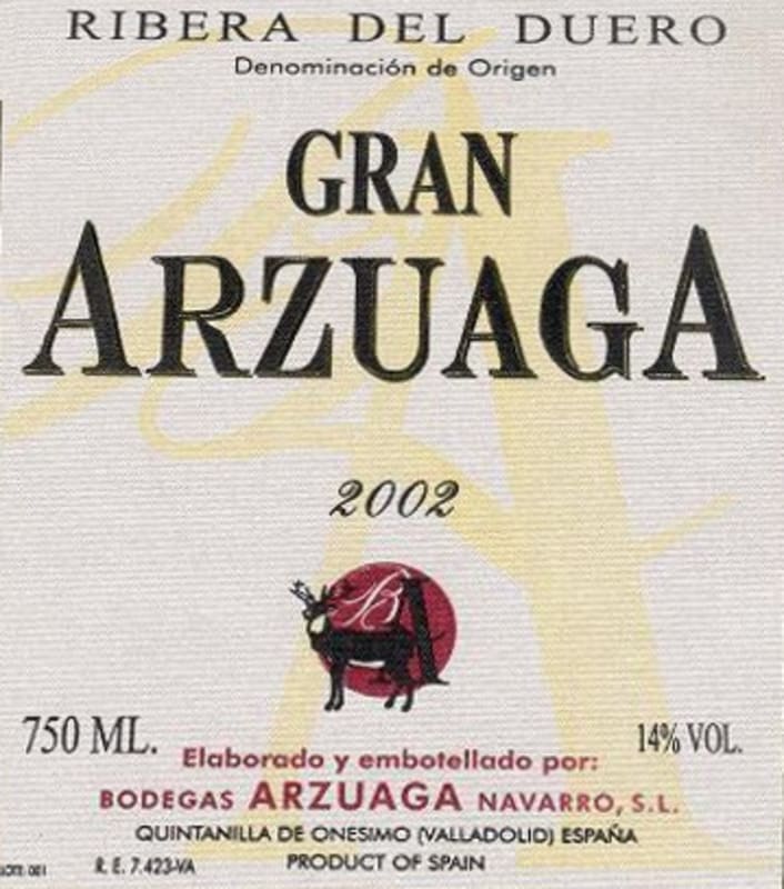 Arzuaga Gran Arzuaga 2002 Front Label