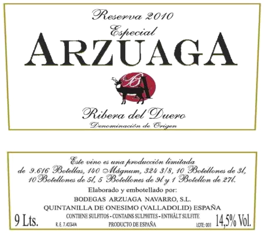 Arzuaga Reserva Especial 2010 Front Label