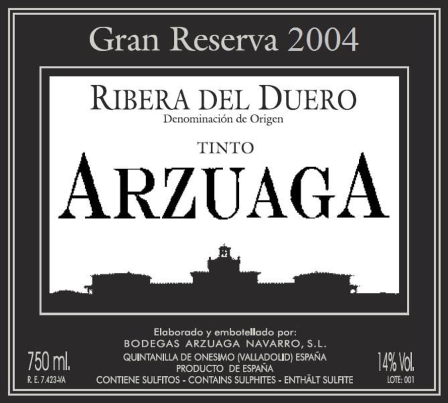 Arzuaga Gran Reserva 2004 Front Label
