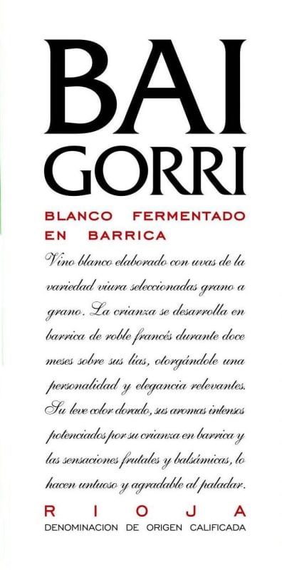 Bodegas Baigorri Fermentado en Barrica Blanco 2015 Front Label