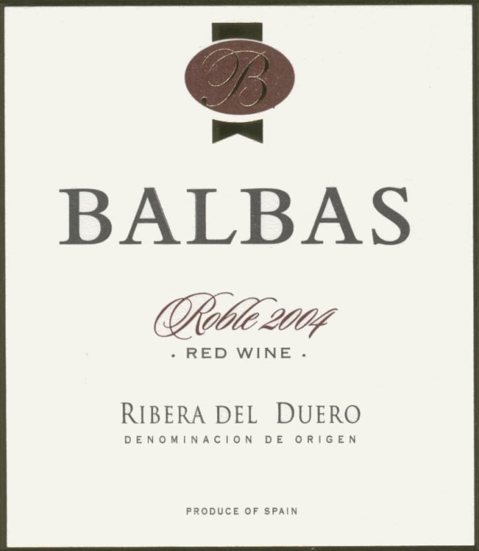 Bodegas Balbas Roble 2008 Front Label
