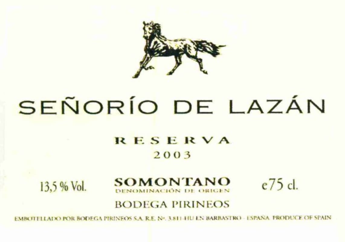 Pirineos Senorio de Lazan Reserva 2003 Front Label