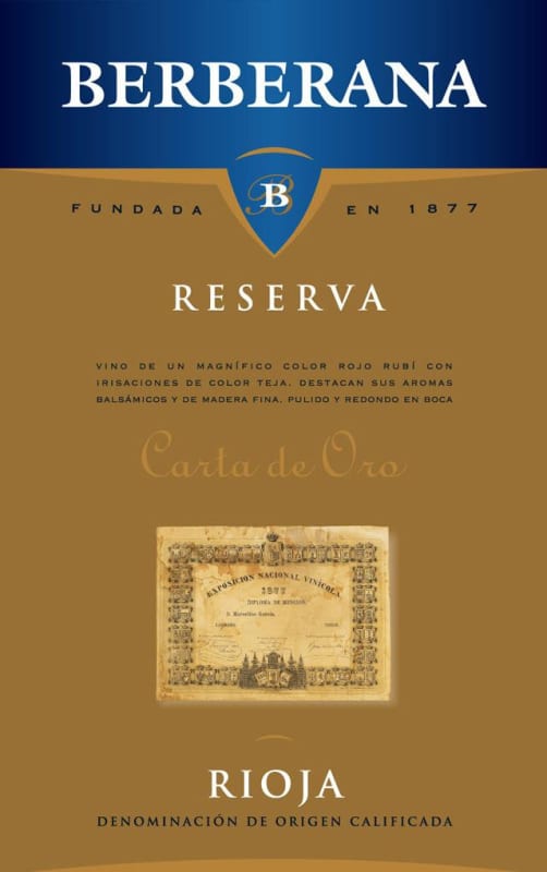 Berberana Carta de Oro Rioja Reserva 2011 Front Label