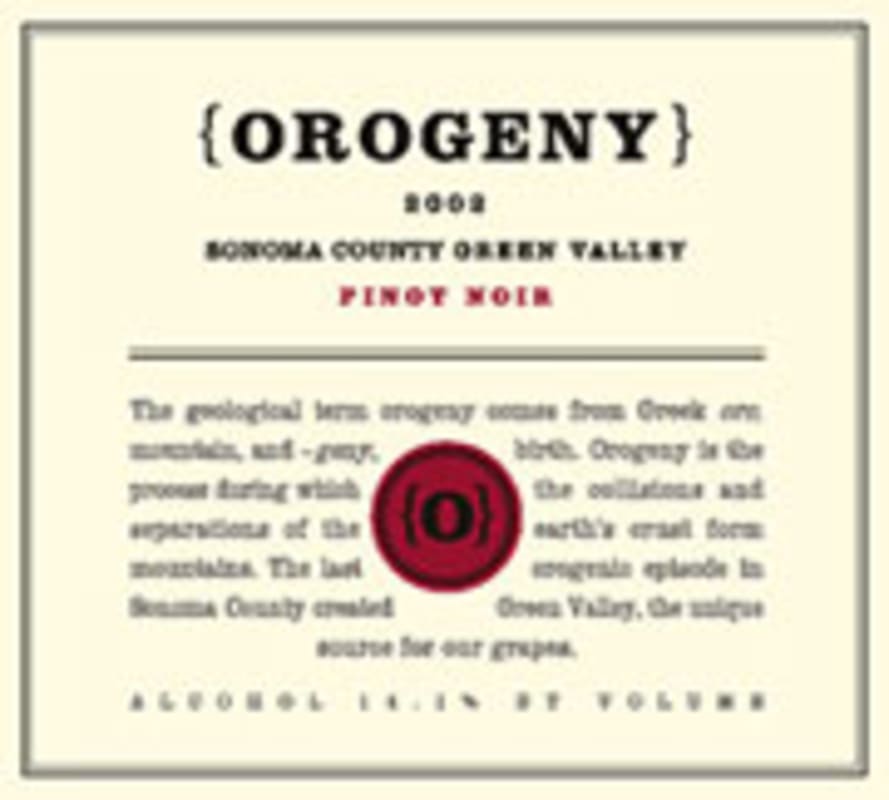 Orogeny Vineyards Pinot Noir Green Valley 2002 Front Label