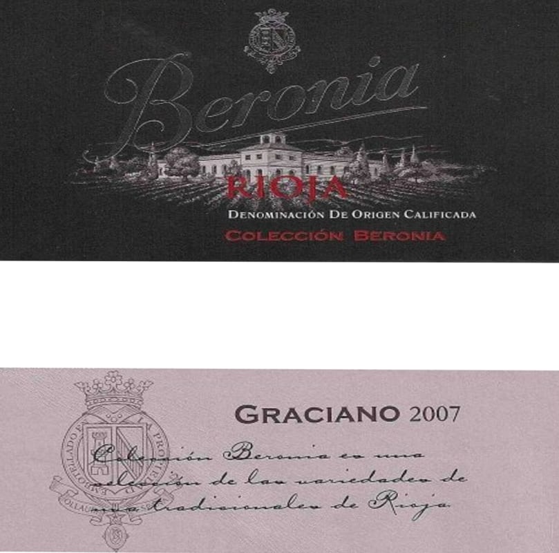 Bodegas Beronia Graciano 2007 Front Label