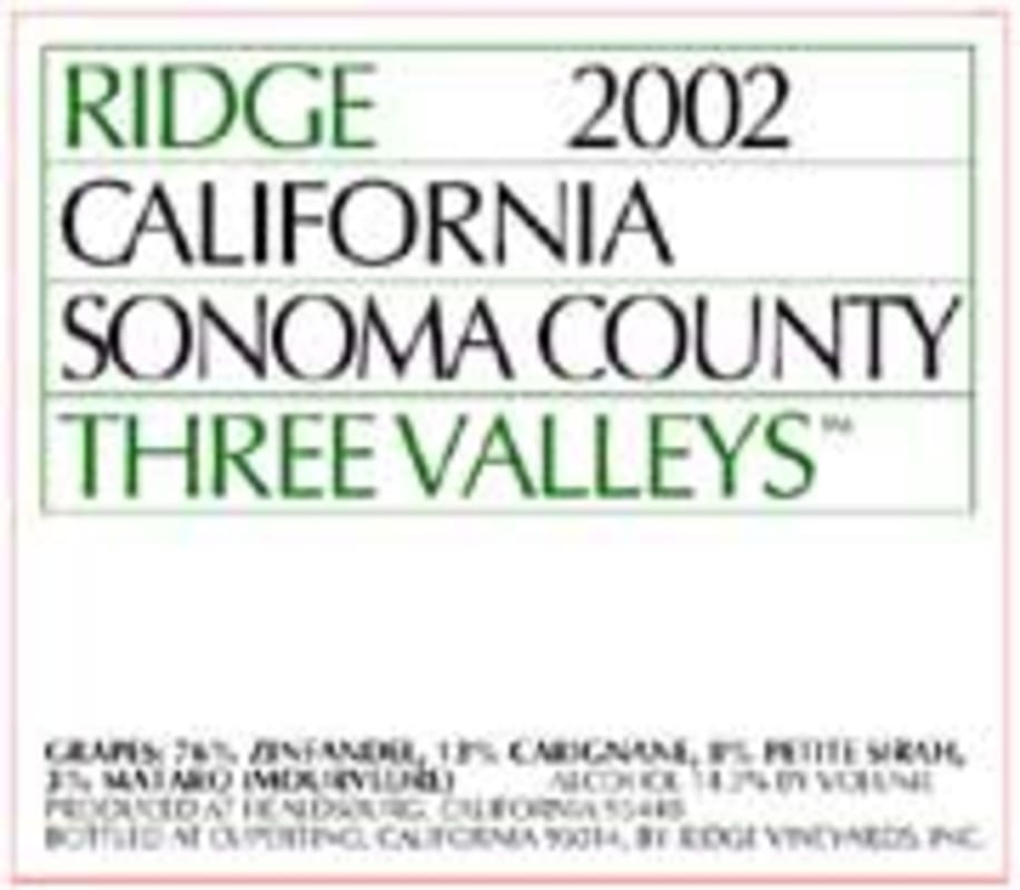 Ridge Three Valleys Red 2002 Front Label