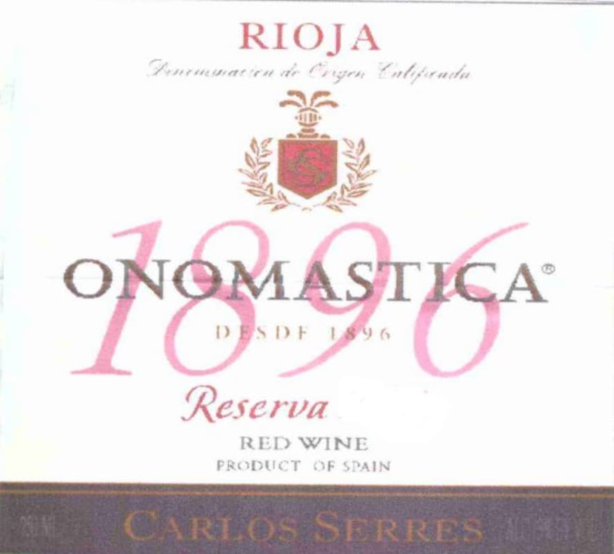 Carlos Serres Onomastica Reserva 2001 Front Label
