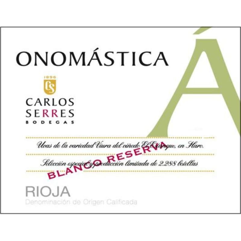 Carlos Serres Onomastica Blanco Reserva 2009 Front Label