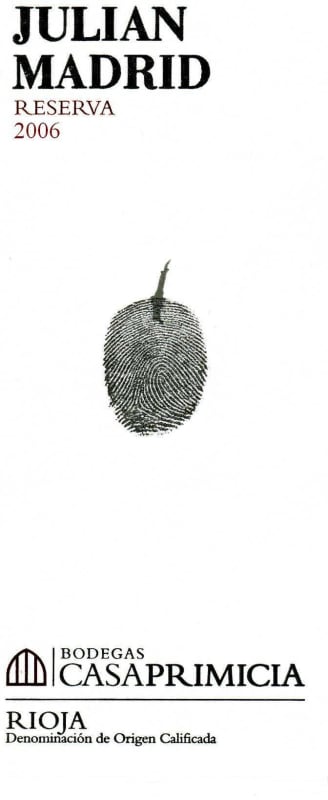 Bodegas Primicia Julian Madrid Reserva de Familia 2006 Front Label