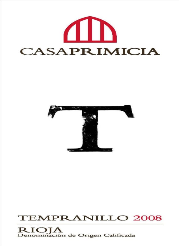 Bodegas Primicia T Tempranillo 2008 Front Label