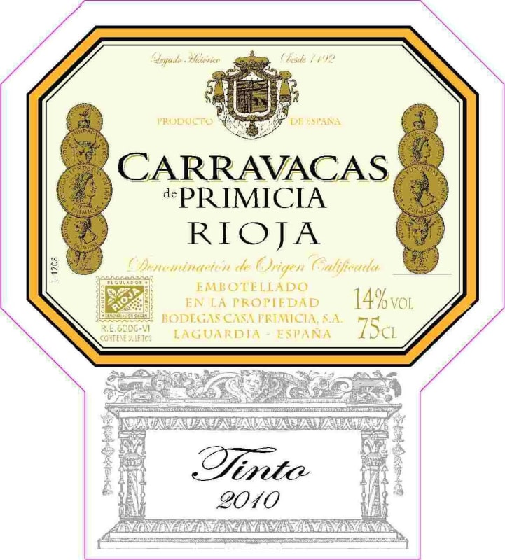 Bodegas Primicia Carravacas de Primicia Tinto 2010 Front Label