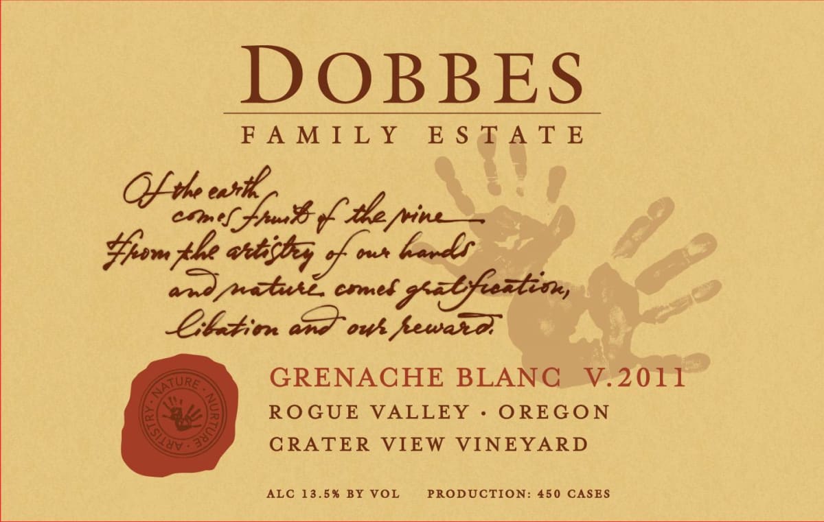 Dobbes Family Winery Grenache Blanc 2011 Front Label