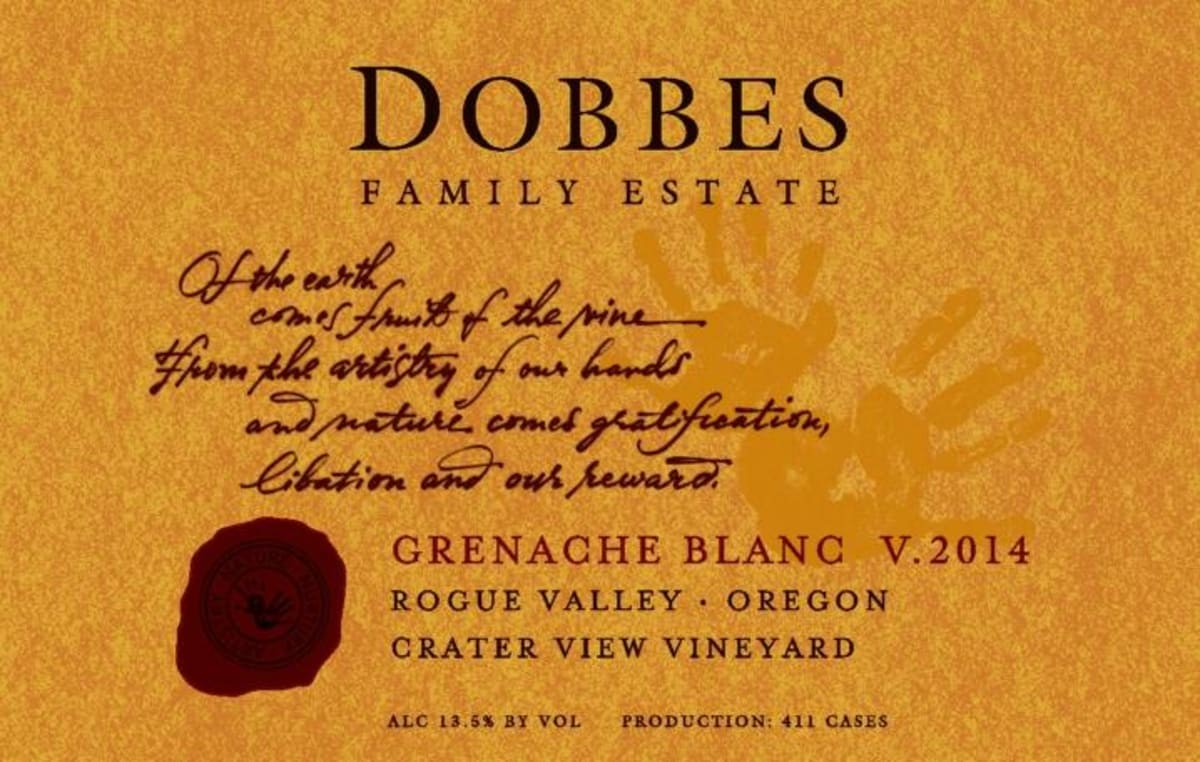 Dobbes Family Winery Grenache Blanc 2014 Front Label