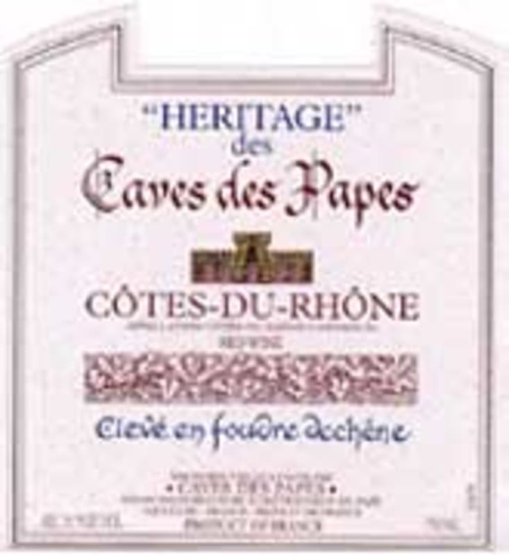 Caves des Papes Cotes Du Rhone Heritage 2001 Front Label