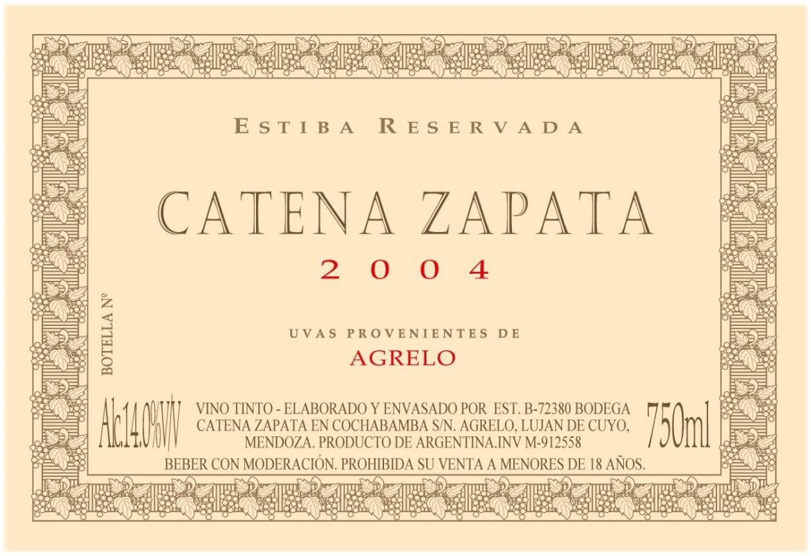 Catena Estiba Reservada 2004 Front Label