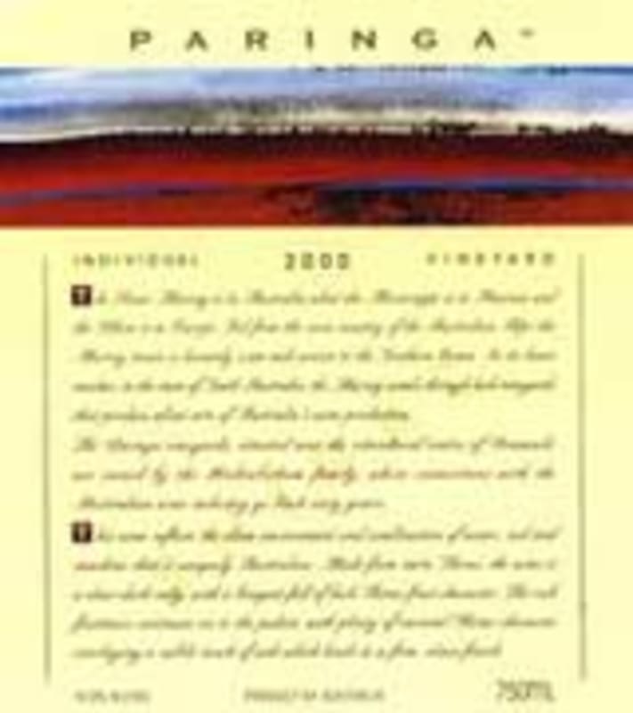 Paringa Merlot 2003 Front Label