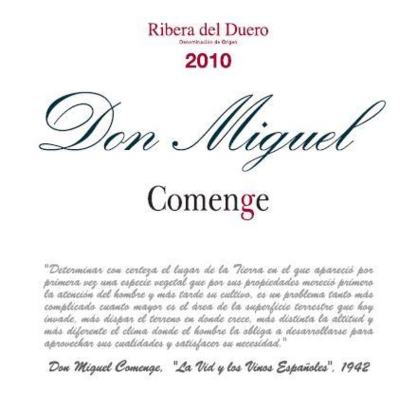 Comenge Don Miguel 2010 Front Label