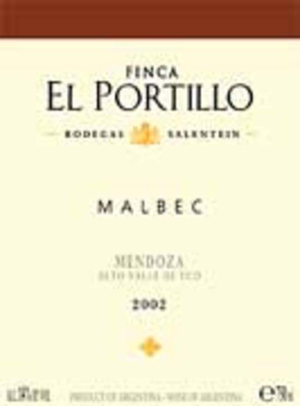Portillo Malbec 2002 Front Label