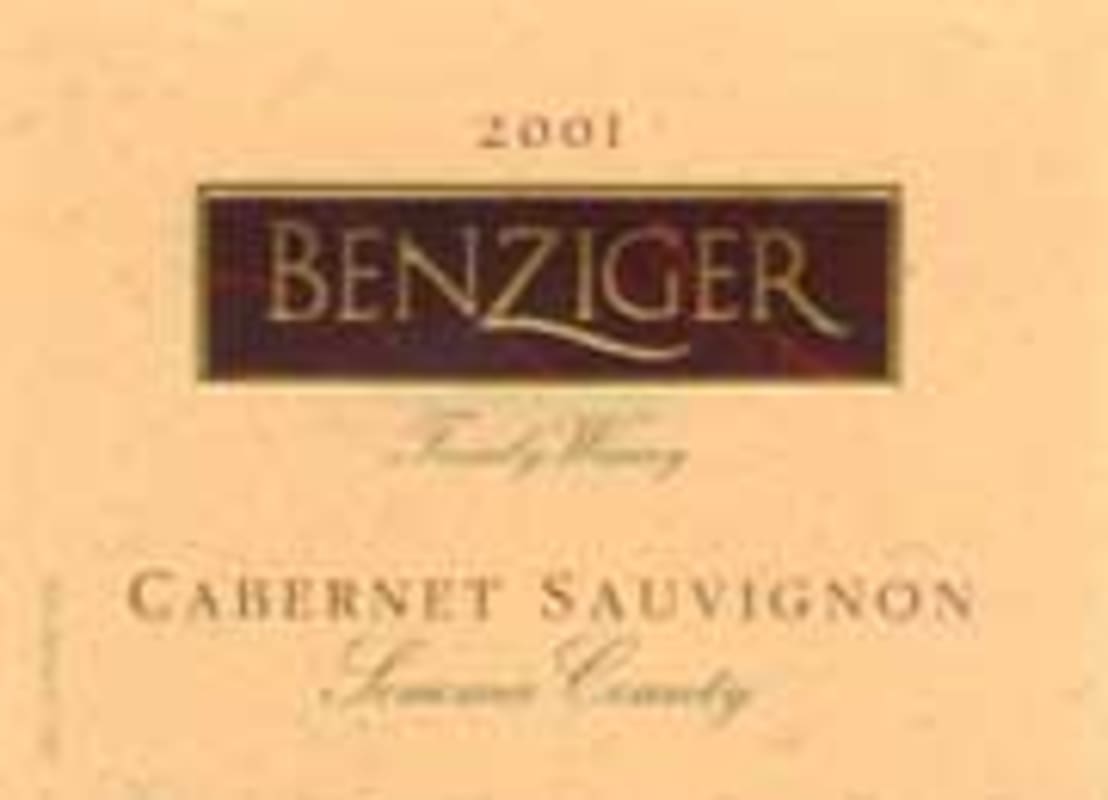 Benziger Sonoma County Cabernet Sauvignon 2001 Front Label