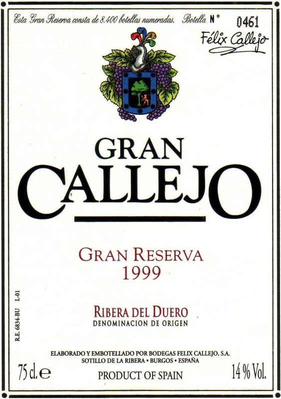 Felix Callejo Gran Callejo Gran Reserva 1999 Front Label