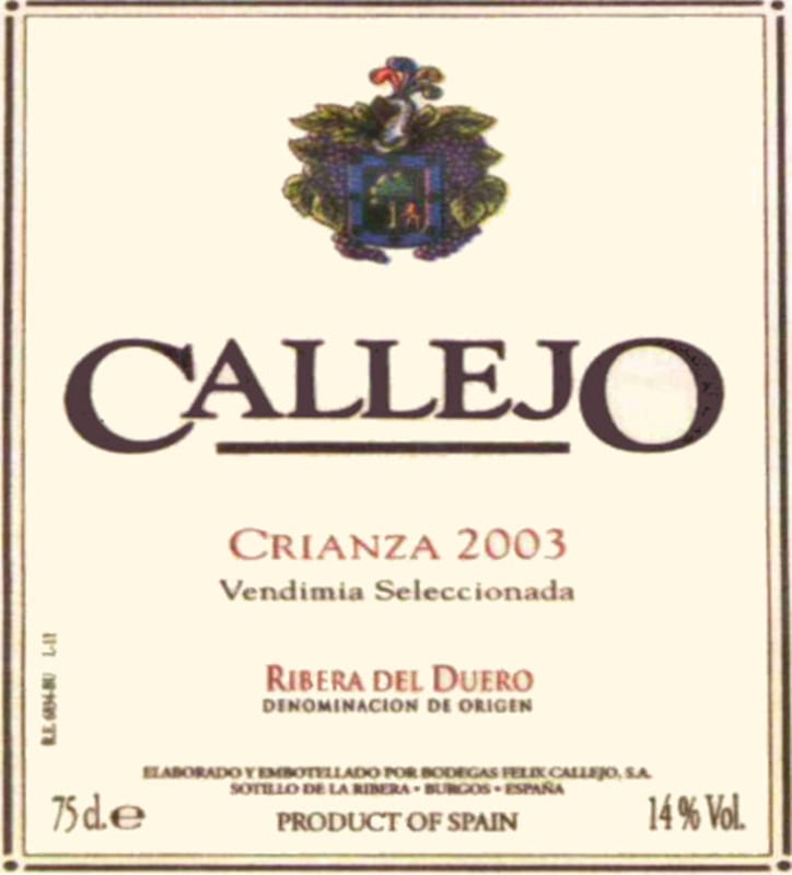 Felix Callejo Callejo Crianza 2003 Front Label