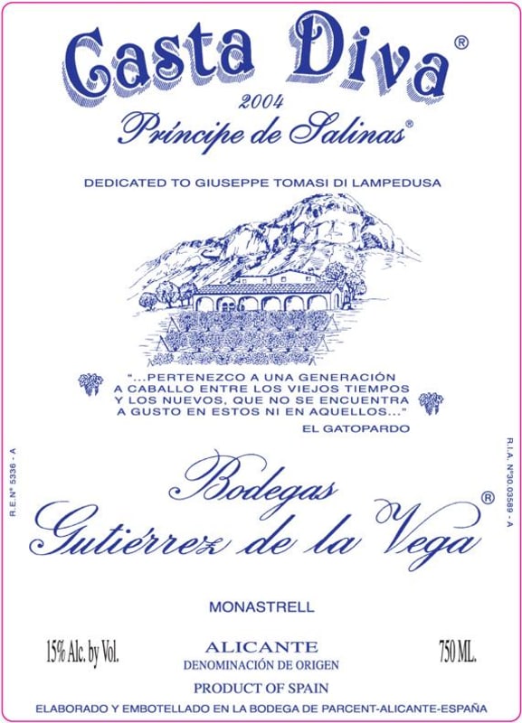 Gutierrez de la Vega Casta Diva Principe de Salinas 2004 Front Label