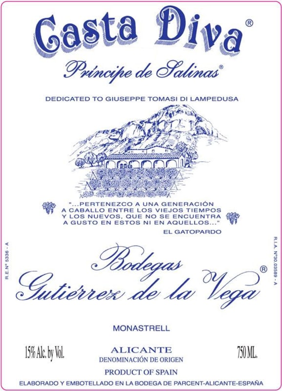 Gutierrez de la Vega Casta Diva Principe de Salinas 2007 Front Label