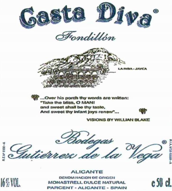 Gutierrez de la Vega Casta Diva Fondillon 2001 Front Label