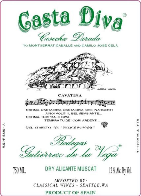 Gutierrez de la Vega Casta Diva Cosecha Dorada 2010 Front Label