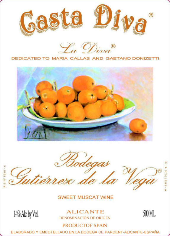 Gutierrez de la Vega Casta Diva La Diva Vendimia Tardia 2011 Front Label