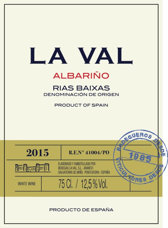 La Val Albarino 2015 Front Label