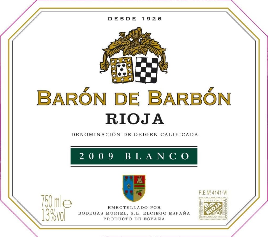 Bodegas Muriel Baron de Barbon Blanco 2009 Front Label
