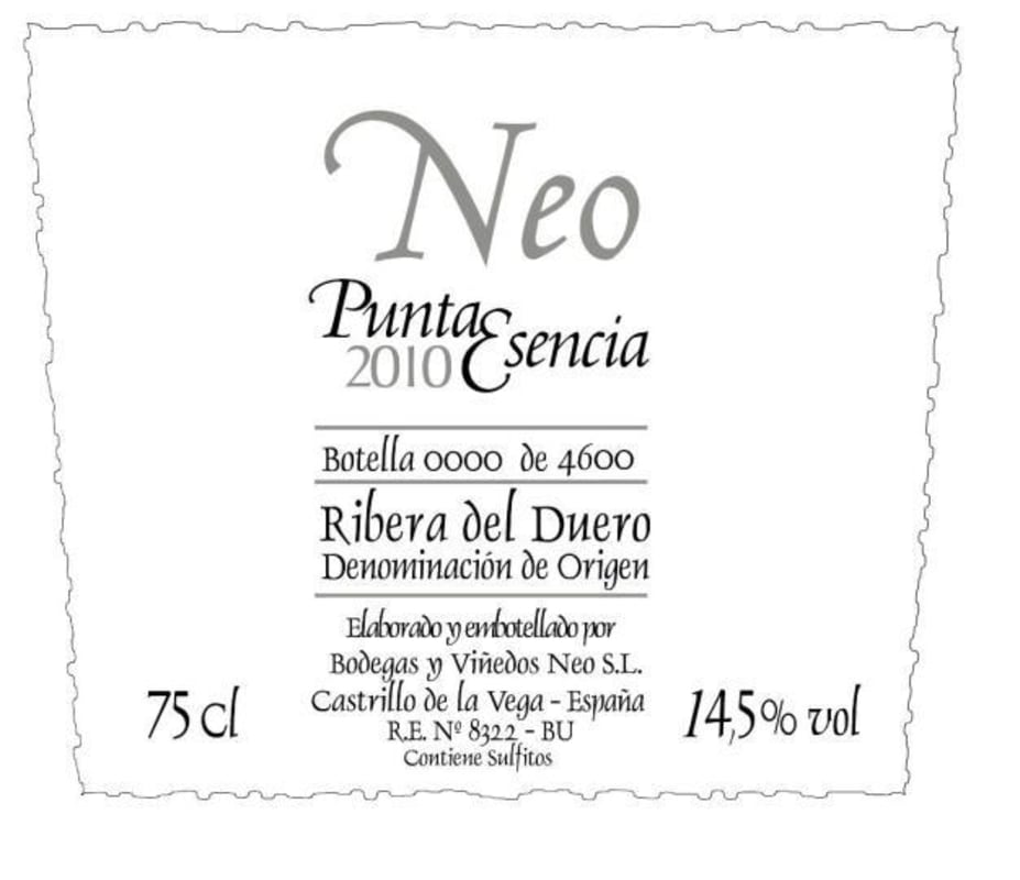 Bodegas Neo Punta Esencia 2010 Front Label
