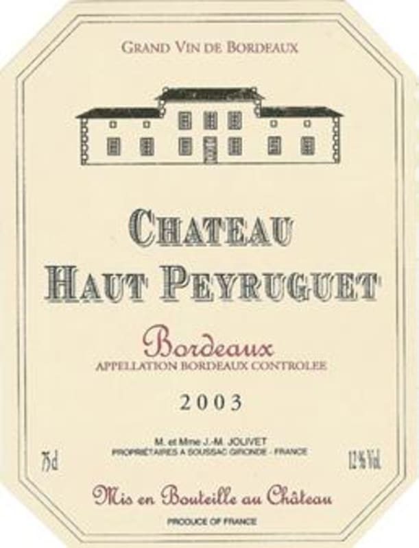 Chateau Haut Peyruguet 2003 Front Label