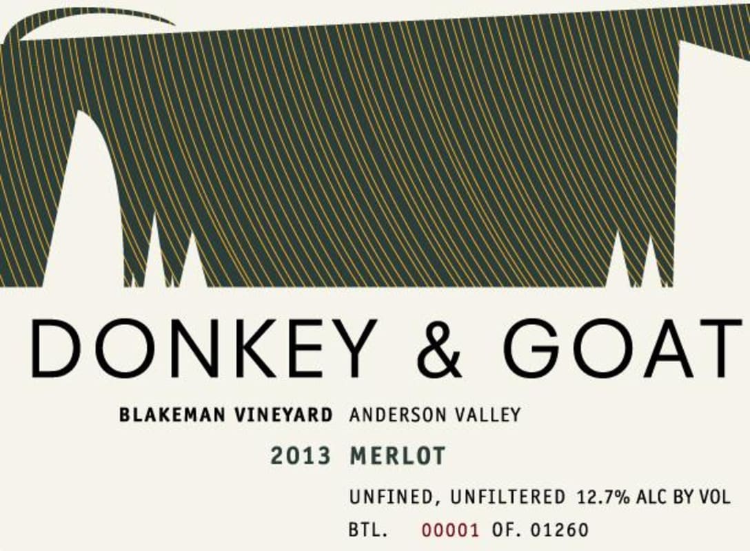 Donkey & Goat Blakeman Vineyard Merlot 2013 Front Label