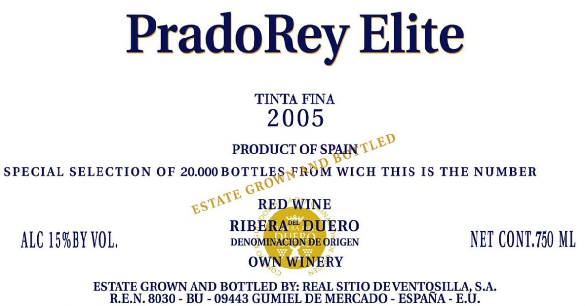 Pradorey Elite 2005 Front Label
