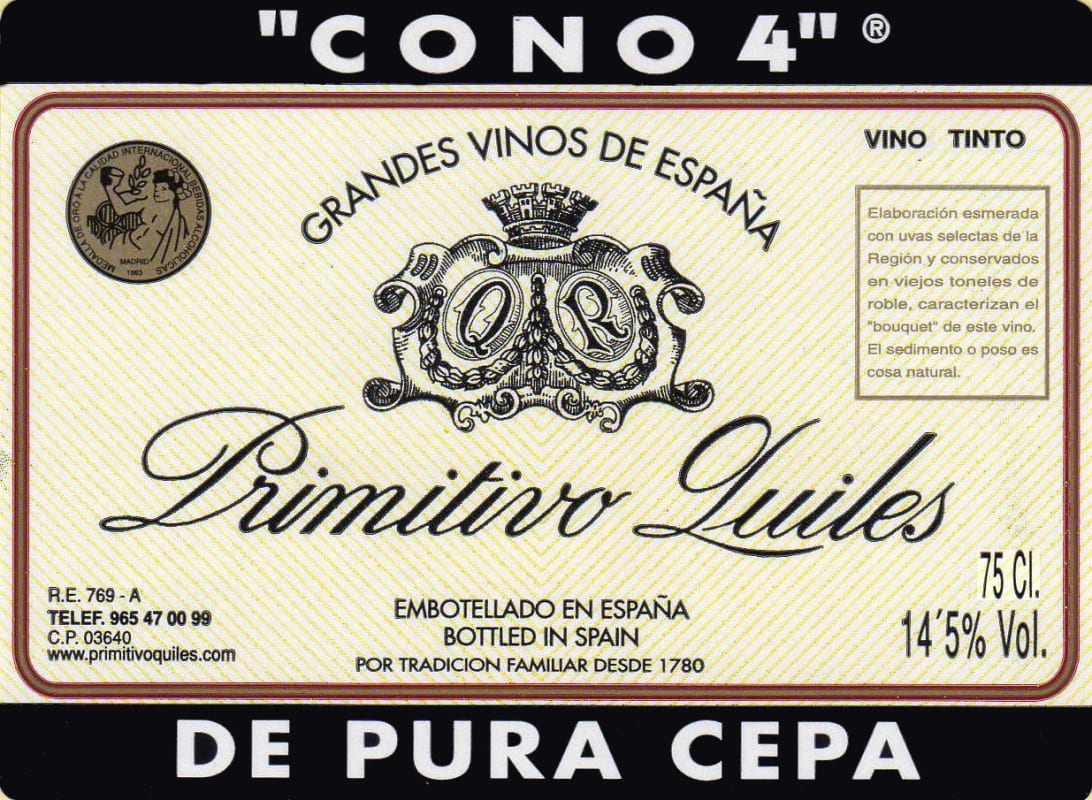 Primitivo Quiles Tinto Joven Cono 4 2009 Front Label