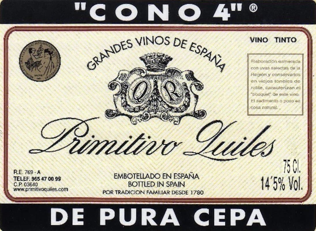 Primitivo Quiles Tinto Joven Cono 4 2014 Front Label