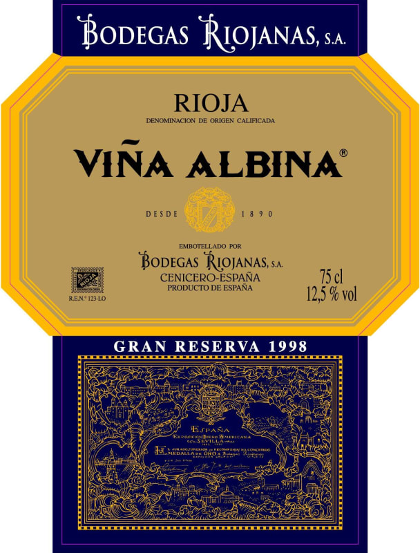 Bodegas Riojanas Vina Albina Gran Reserva 1998 Front Label