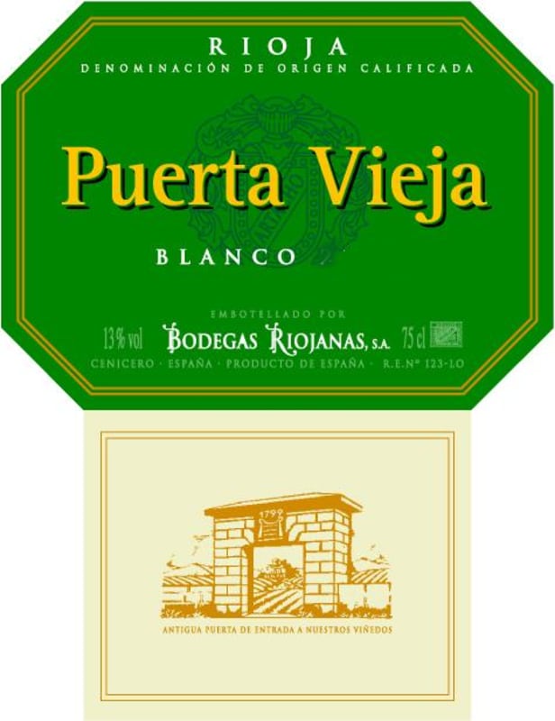 Bodegas Riojanas Puerta Vieja Blanco 2012 Front Label